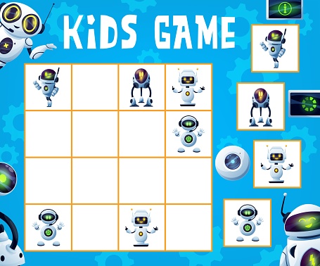 Kids sudoku game, logical riddle with robots