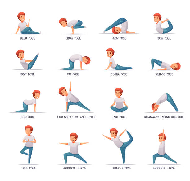 ilustrações de stock, clip art, desenhos animados e ícones de kids yoga icons set - yoga crianças