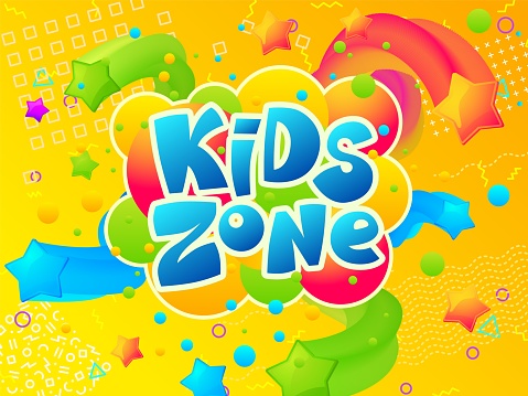 Kids zone. Coloring play area banner, cartoon funny children room or playground creative poster. Entertainment or toy shop vector background