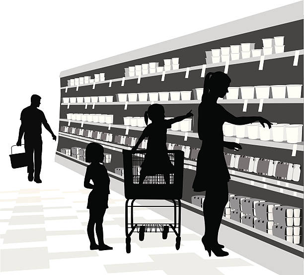 Kids'n Groceries Vector Silhouette A-Digit supermarket silhouettes stock illustrations