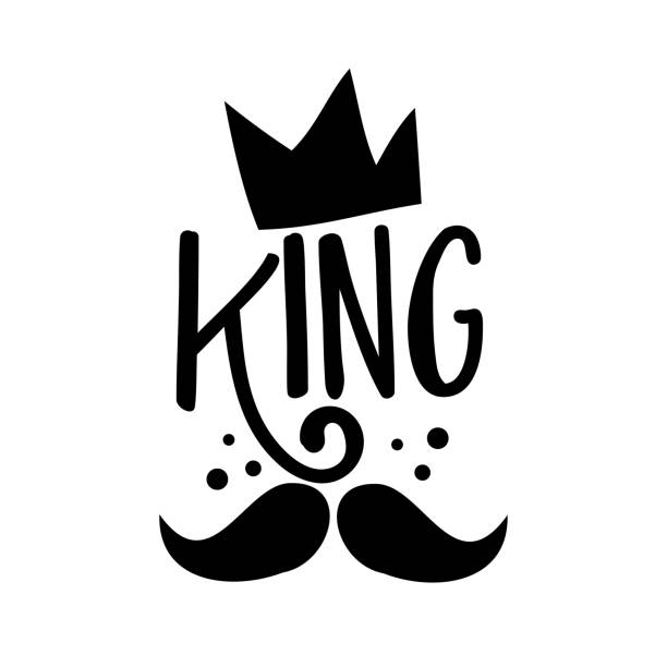ilustraciones, imágenes clip art, dibujos animados e iconos de stock de king - caligrafía con diseño vectorial de corona y bigote. - regina king son
