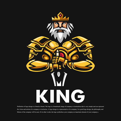 King mascot logo design vector with modern illustration concept style for badge, emblem and t shirt printing. The king wears a golden suit holding a sword