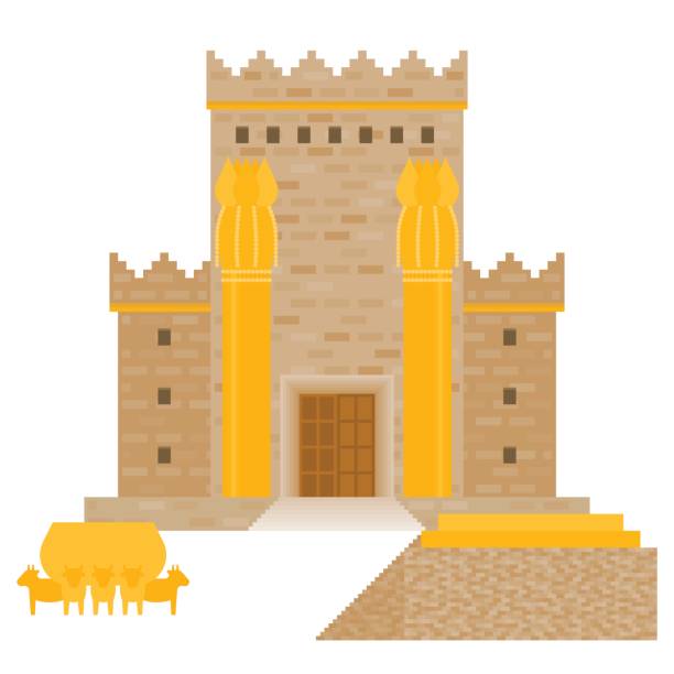King Solomon's temple King Solomon's temple (Beit HaMikdash in hebrew name) with large basin call Brazen Sea and  bronze altar, flat design vector illustration synagogue stock illustrations