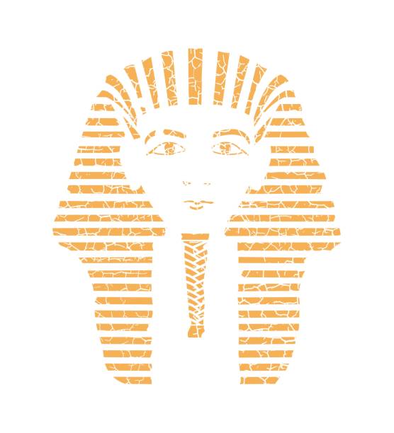 King Tut .Tutankhamun Mask Isolated Egyptian Tutankhamun's Burial Mask with Cracked Texture Look king tut stock illustrations