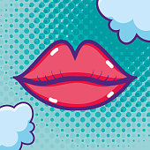 Kiss pop art cartoon over colorful background vector illustration graphic design