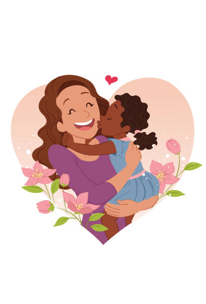 Kissing mom with love  african american mothers day stock illustrations