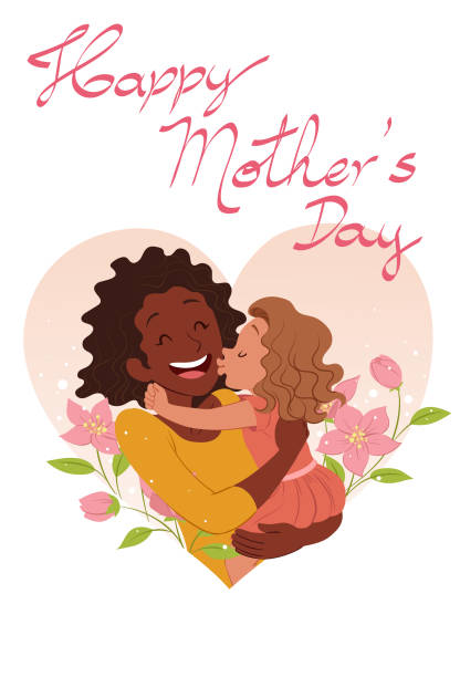 Kissing mom with love  african american mothers day stock illustrations