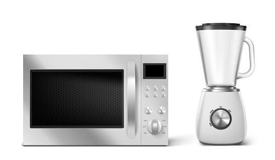 Kitchen appliances microwave and blender 3d vector