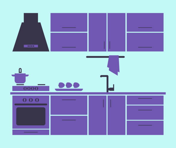 Kitchen furniture set. Kitchen furniture set. Vector silhouette icon. kitchen silhouettes stock illustrations