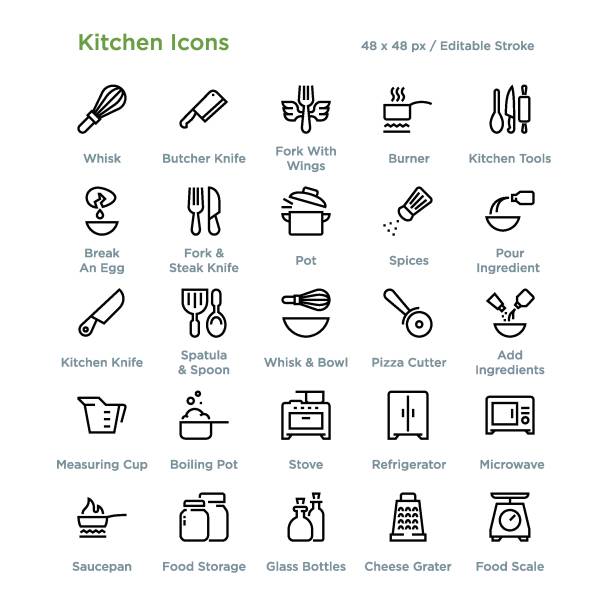 Kitchen Icons - Outline Kitchen Icons - Outline kitchen clipart stock illustrations