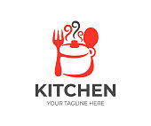 Kitchen, kitchenware, saucepan, fork and spoon icon design. Cooking eat, food and restaurant, vector design and illustration