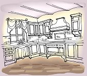 sketch of kitchen interior in the style of Provence - vector