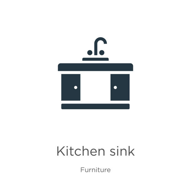 Kitchen sink icon vector. Trendy flat kitchen sink icon from furniture collection isolated on white background. Vector illustration can be used for web and mobile graphic design, logo, eps10 Kitchen sink icon vector. Trendy flat kitchen sink icon from furniture collection isolated on white background. Vector illustration can be used for web and mobile graphic design, logo, eps10 kitchen icons stock illustrations