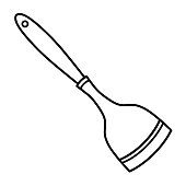 istock Kitchen spatula vector icon. Hand drawn monochrome illustration isolated on white background. A sketch of a cutlery for cooking. Simple black doodle. Culinary clipart, flat style. Top view 1359268049