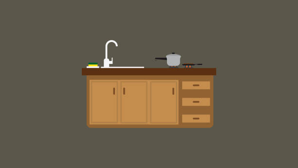 küchentisch mit gas-herd - kitchen table stock-grafiken, -clipart, -cartoons und -symbole