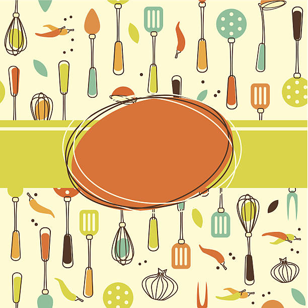 Kitchen themed wallpaper with utensils Seamless bakcground with kitchen utensil cooking backgrounds stock illustrations