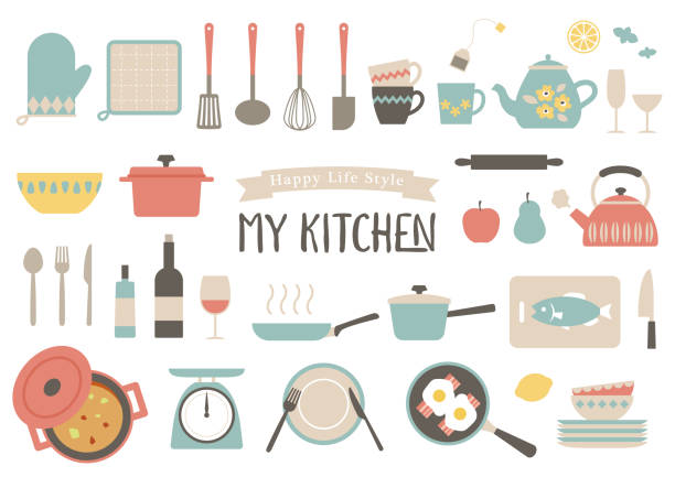 kitchen tools illustration set. kitchen tools illustration set. kitchen illustrations stock illustrations