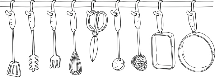 Kitchen Utensil collection in Black and White