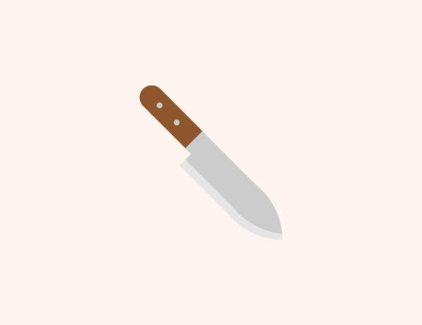 Knife, Machete vector icon. Isolated big kitchen knife with brown wooden handle flat, colored illustration symbol - Vector  kitchen knife stock illustrations