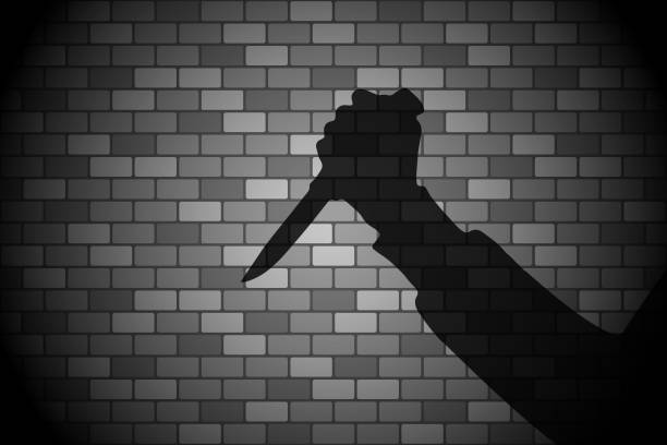 Knife shadow on brick wall. Vector illustration Knife shadow on brick wall. Vector illustration. murder stock illustrations