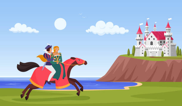 stockillustraties, clipart, cartoons en iconen met ridder vecht tegen waterdraak [d¿μð3/4ð±ñð°d· 3/4ð²ð°d1/2ð1/2ñð¹] - castle couple