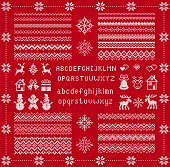 istock Knitted font and elements. Christmas seamless texture. Vector illustration. Knit sweater print. 1269670948