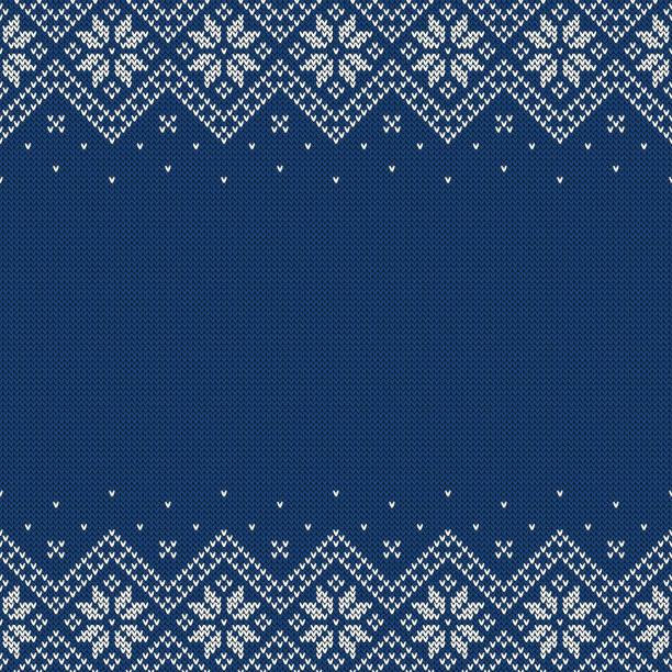 Knitted sweater background with copyspace. Vector seamless pattern. Knitted seamless background with copyspace. Blue and white sweater pattern for Christmas or winter design. Traditional scandinavian border ornament and place for text. Vector illustration. winter patterns stock illustrations