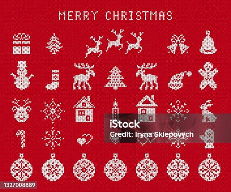 istock Knitted xmas elements. Christmas ugly seamless print. Vector illustration. 1327008889