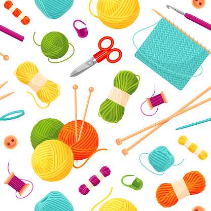 Knitting and needlework seamless pattern or background