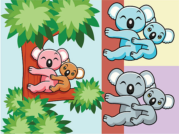 stockillustraties, clipart, cartoons en iconen met koala cartoon - piggyback funny
