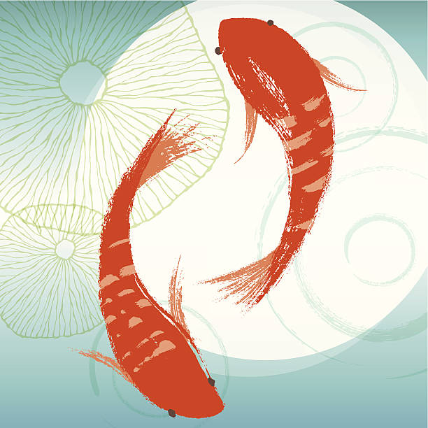 Koi Fish & Lotus Leaf vector art illustration