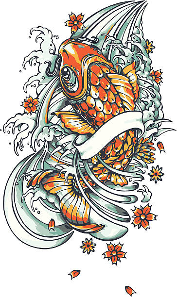 tattoo style illustrated koi fish