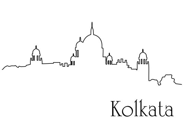 Kolkata  city one line drawing background Abstract background with  metropolis cityscape kolkata stock illustrations