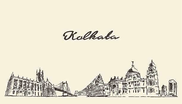 Kolkata skyline vector vintage illustration drawn Kolkata skyline vector vintage engraved illustration hand drawn kolkata stock illustrations