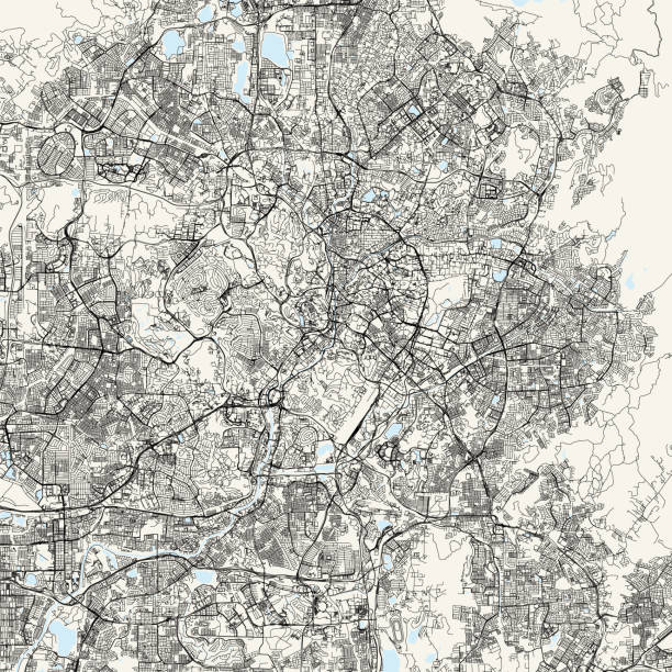 Kuala Lumpur Vector Map Topographic / Road map of Kuala Lumpur, Malaysia. Original map data is open data via © OpenStreetMap contributors sunway lagoon stock illustrations