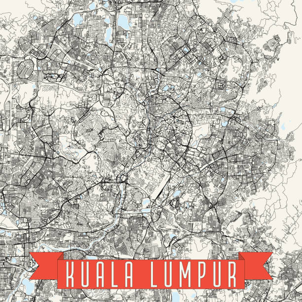 Kuala Lumpur Vector Map Topographic / Road map of Kuala Lumpur, Malaysia. Original map data is open data via © OpenStreetMap contributors sunway lagoon stock illustrations