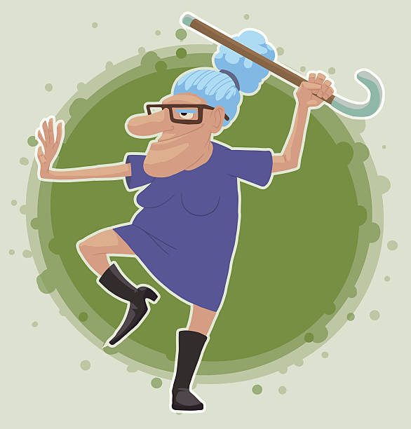 Kung fu Grandma To EPS10 cartoon of a wrinkled old lady stock illustrations
