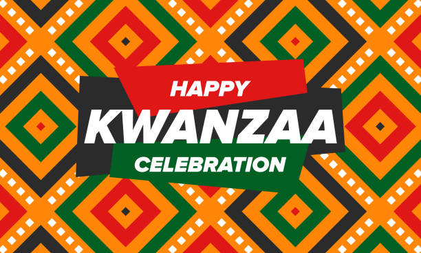 Kwanzaa Happy Celebration. African and African-American culture holiday. Seven days festival, celebrate annual from December 26 to January 1. Black history. Poster, card, banner and background. Vector Kwanzaa Happy Celebration. African and African-American culture holiday. Seven days festival, celebrate annual from December 26 to January 1. Black history. Poster, card, banner and background. Vector kwanzaa stock illustrations