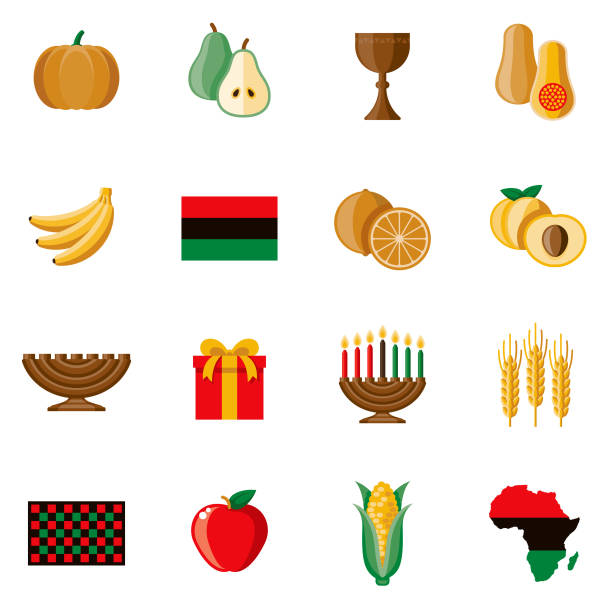 Kwanzaa Icon Set A set of Kwanzaa icons. File is built in the CMYK color space for optimal printing. Color swatches are global so it’s easy to edit and change the colors. kwanzaa stock illustrations