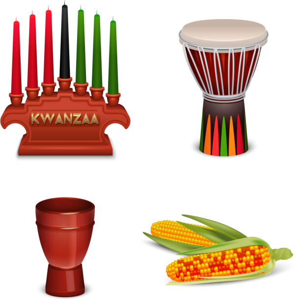 stockillustraties, clipart, cartoons en iconen met kwanzaa set - africa cup