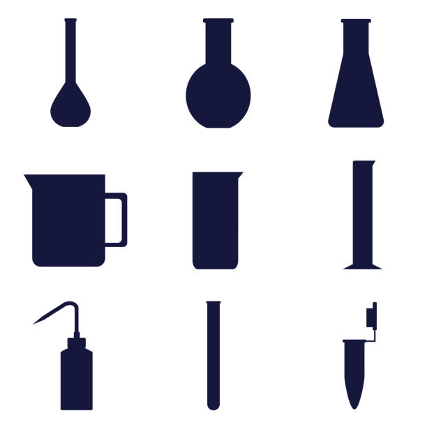 lab glass set of icons of laboratory glassware laboratory silhouettes stock illustrations