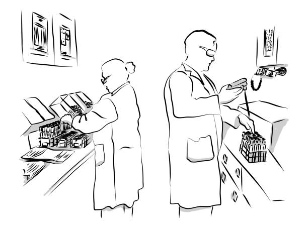 Lab Professional Testing Biologists testing water safety in a laboratory laboratory silhouettes stock illustrations