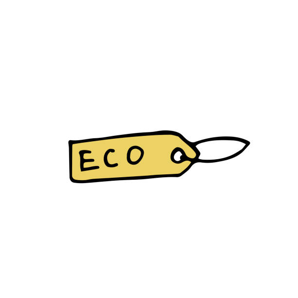ilustrações de stock, clip art, desenhos animados e ícones de label tag with word eco. hand drawn ecology doodle with eco label, vector illustration about environment problems. paper label with rope with the word eco - natural organic doodle tag