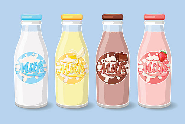 stockillustraties, clipart, cartoons en iconen met labels on milk bottles. - chocoletter