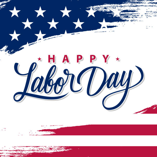 USA Labor Day greeting card with brush stroke background in United States national flag colors and hand lettering text Happy Labor Day. USA Labor Day greeting card with brush stroke background in United States national flag colors and hand lettering text Happy Labor Day. Vector illustration. labor day stock illustrations