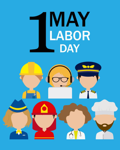 i̇şçi bayramı illüstrasyon. farklı mesleklerden avatar insanları - labor day stock illustrations