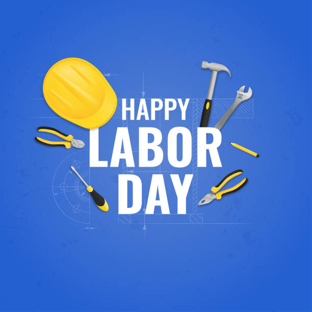 labor day promotion banner or poster template. vector illustration with construction tools. labor day celebration concept. - labor day stock illustrations