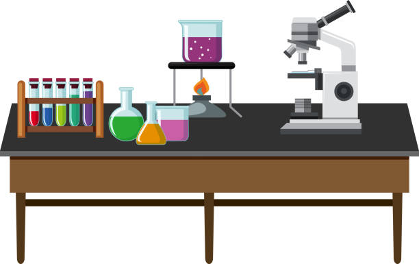 Laboratory equipments on table Laboratory equipments on table illustration laboratory clipart stock illustrations