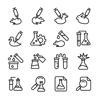 Laboratory, Research on mouse Line Vector Icons Set