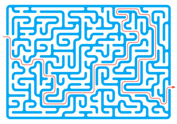 Labyrinth game. Maze or puzzle design. Find the way and right solution for exit. Vector illustration. Labyrinth game. Maze or puzzle design. Find the way and right solution for exit. Vector illustration. maze borders stock illustrations